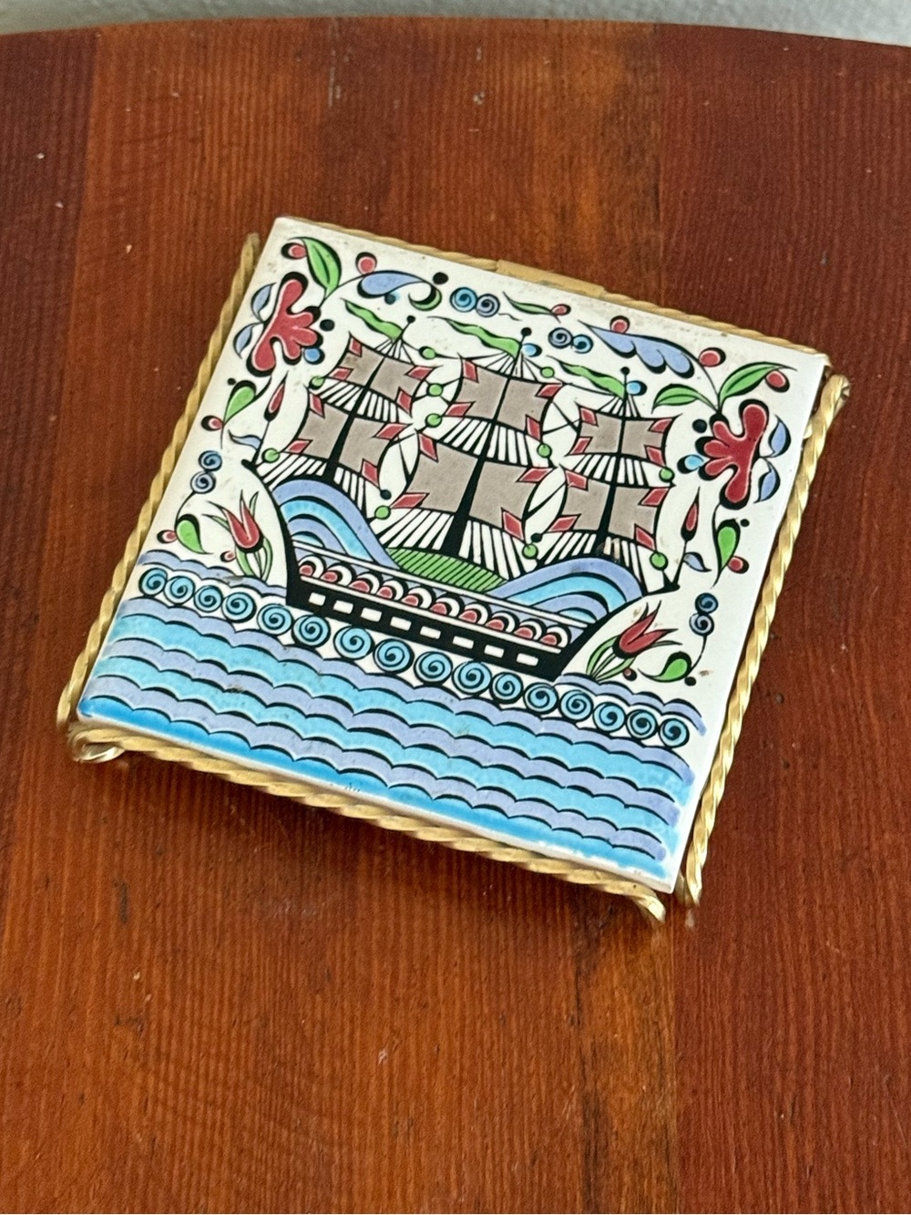 Vintage Hand Painted Ceramic Tile Trivit - Rhodes, Greece